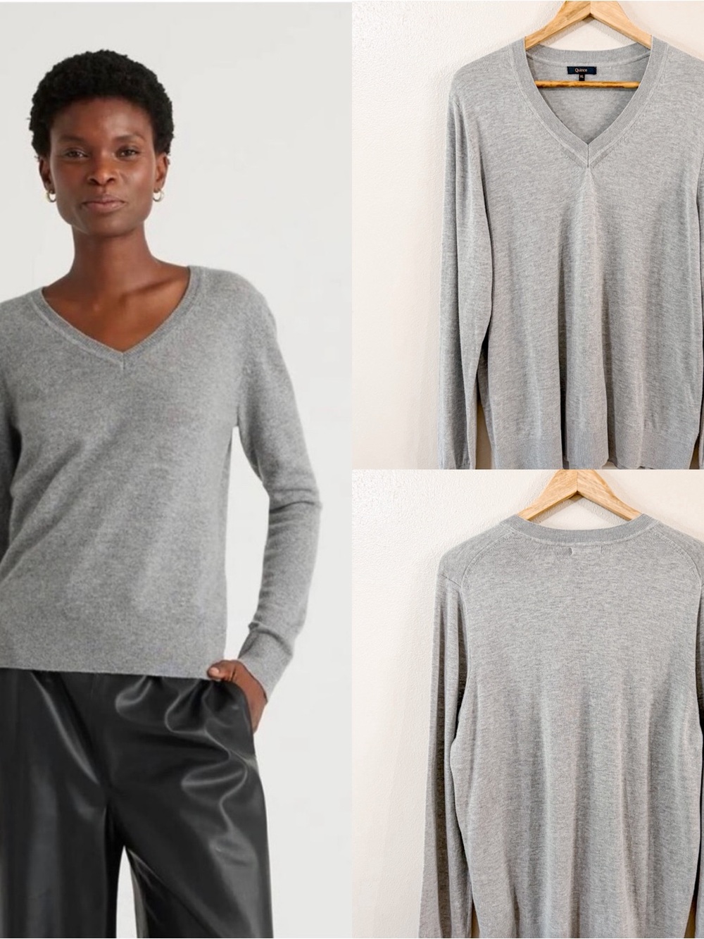 Quince | Lightweight Cotton/Cashmere V Neck Sweater XL